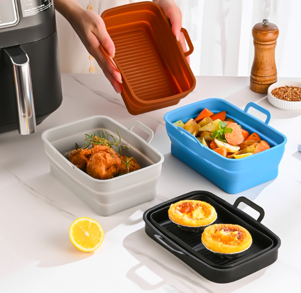 Sammenleggbar firkantet Air Fryer silikonform 19,5x12,7x7 cm Grey