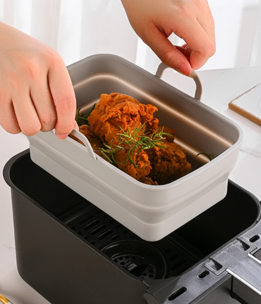 Sammenleggbar firkantet Air Fryer silikonform 19,5x12,7x7 cm Grey