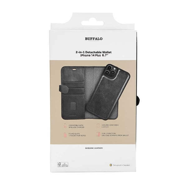 2in1 Wallet Leather 3 card iPhone 14 Plus Black