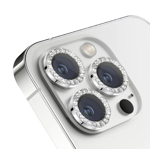 Kamerabeskyttelse med rhinestones 2-pak Silver iPhone 13/13 Mini