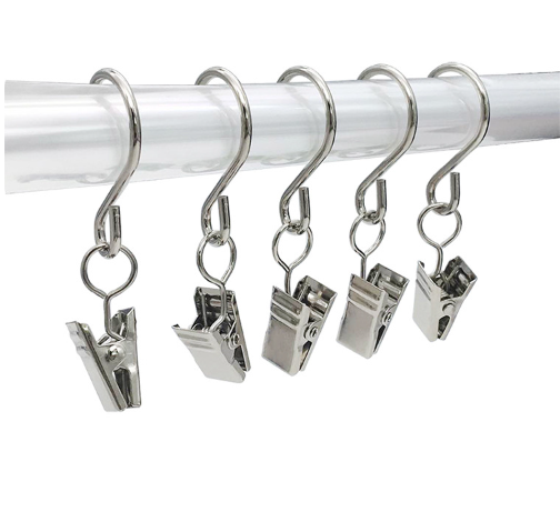 Gardinklämmor med S-Krokar, 20-pack Silver