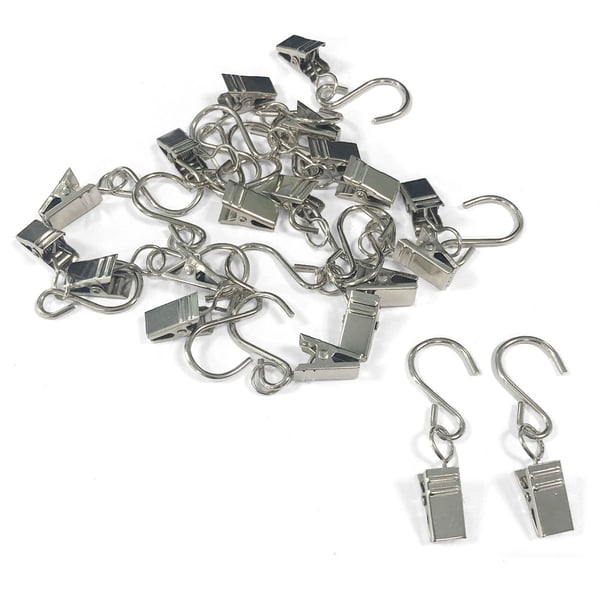 Gardinklämmor med S-Krokar, 20-pack Silver