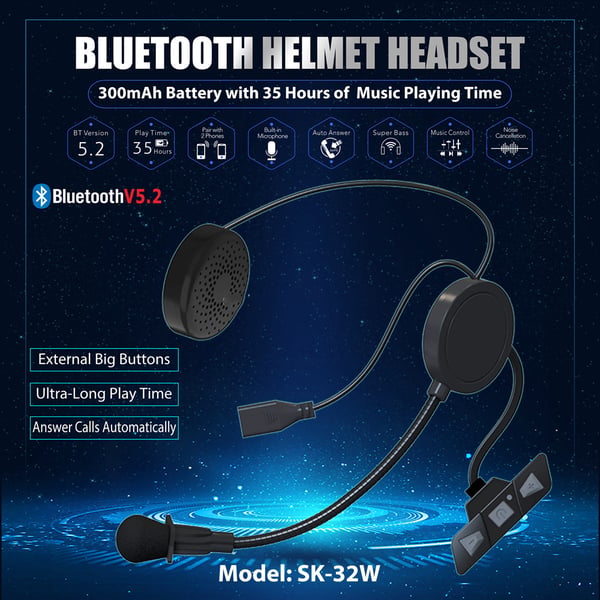 Moottoripyöräkypäräkuuloke Bluetooth 5.2 Black