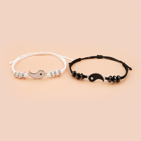 Yin Yang par/vennskapsarmbåndsett Silver
