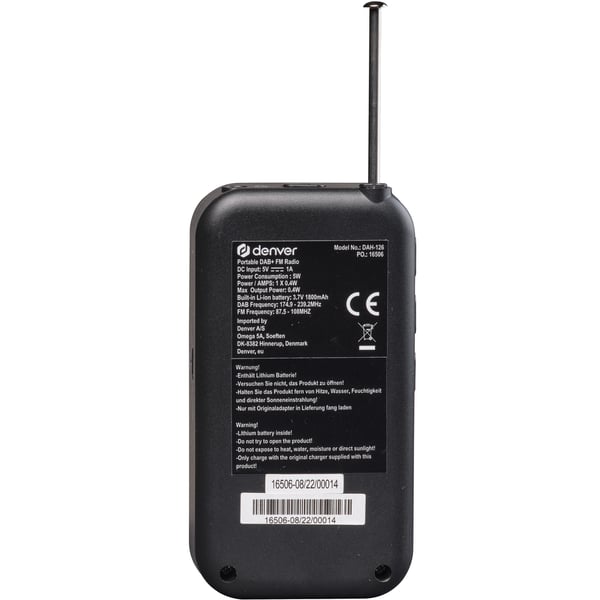 Radio FM DAB+ Lommestørrelse Oppladbart batteri DAH-126 Svart