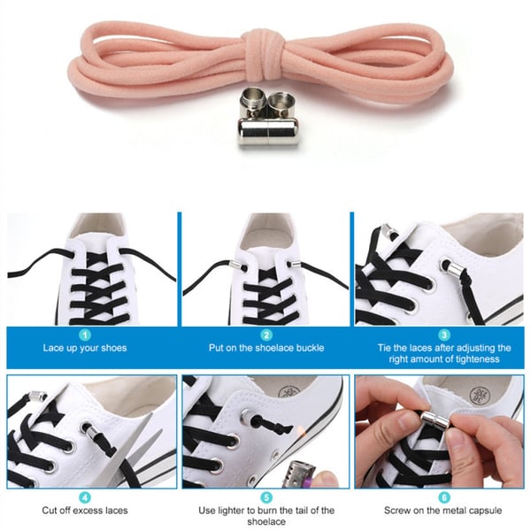 Joustavat No Tie -kengännauhat 2 paria Pink