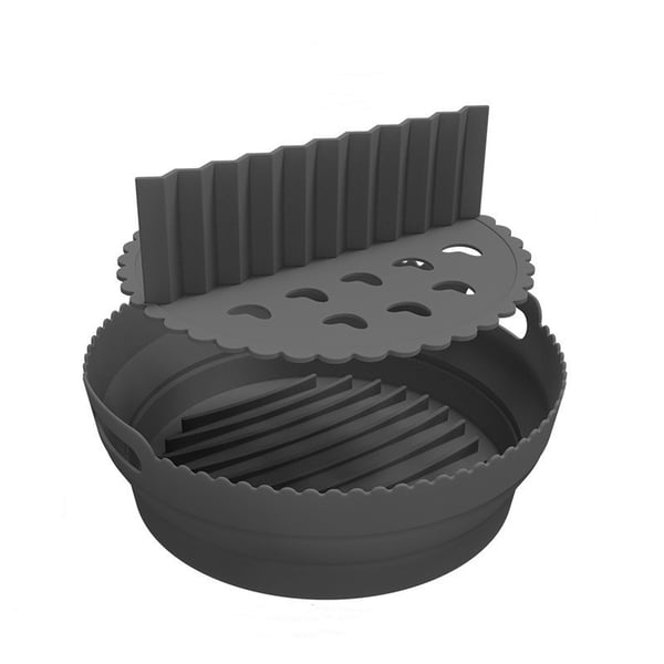 Rund silikonform til airfryer, sammenleggbar med skillevegg Black