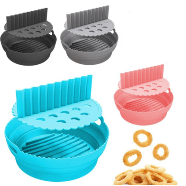 Rund silikonform til airfryer, sammenleggbar med skillevegg Black