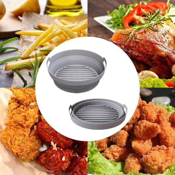 Sammenfoldelig rund Air Fryer silikoneform 20 cm Grey 20 cm