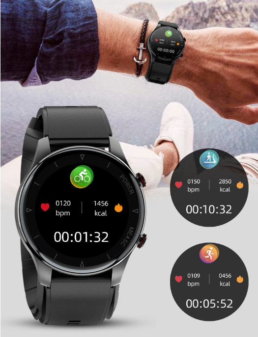 Smartwatch med blodiltnings- og blodtryksmåler Black