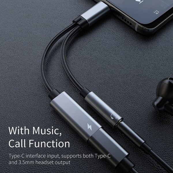 Adapter for 3,5 mm hodetelefoner og lader, USB-C Black