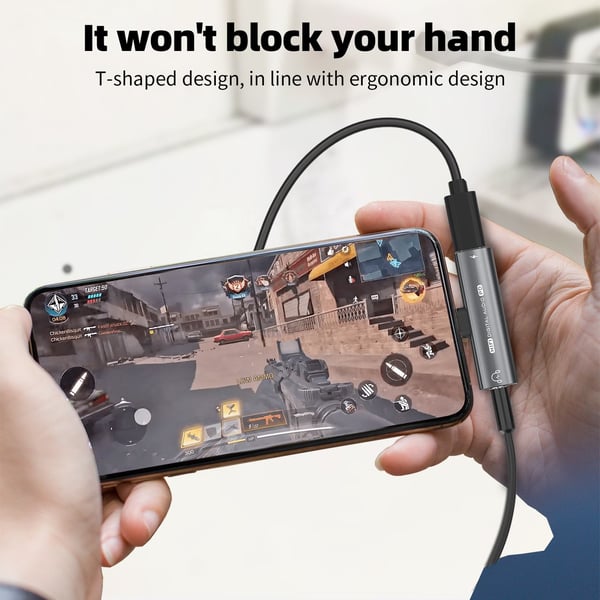USB-C til 3,5 mm adapter til hovedtelefoner og oplader Black