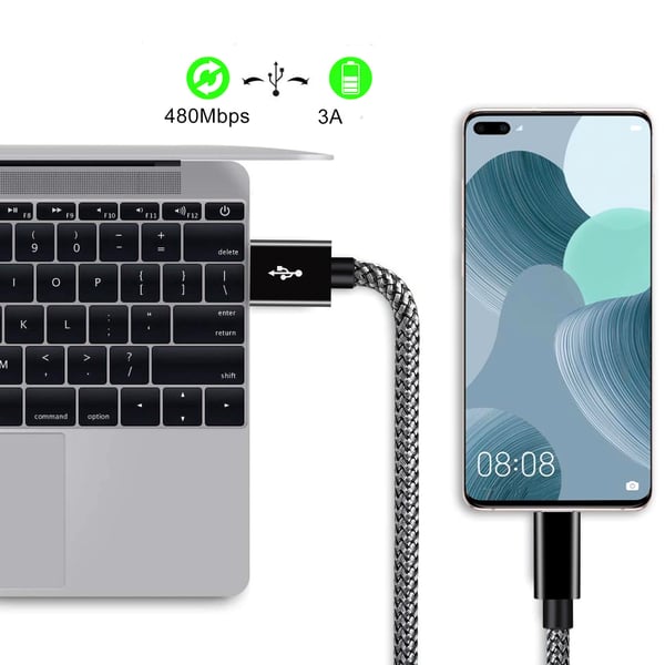 USB-A 2.0 till USB C-kabel med 3A snabbladdning Black 1 m