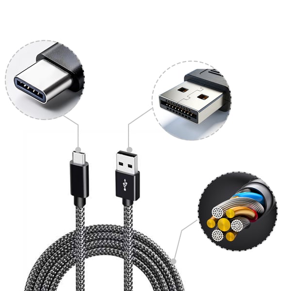 USB-A 2.0 till USB C-kabel med 3A snabbladdning Black 1 m