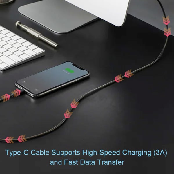 USB 2.0 till USB-C-kabel 3A snabbladdning Black 2 m
