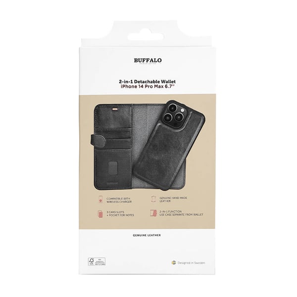 2in1 Wallet Leather 3 card iPhone 14 Pro Max Black