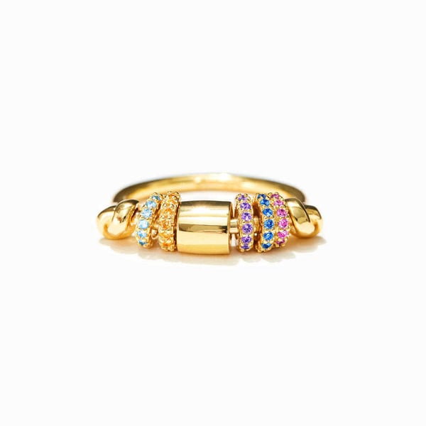 Anti-stress ring med roterende perler MultiColor 18.2 mm