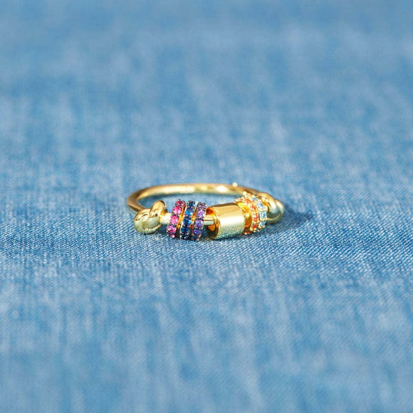 Anti-stress ring med roterende perler MultiColor 18.2 mm