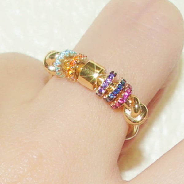 Anti-stress ring med roterende perler MultiColor 18.2 mm