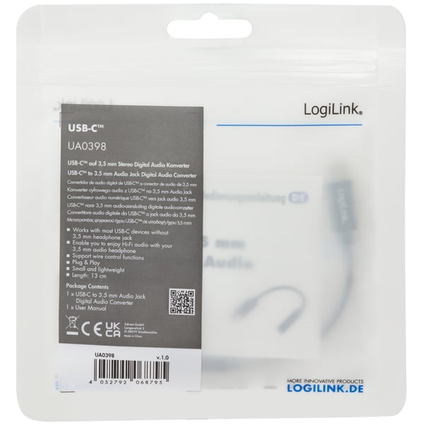 USB-C 3,5 mm lydadapter med DAC 13 cm nylonkabel