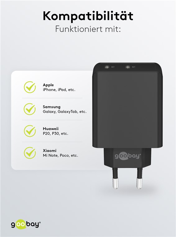 Dobbel USB-C™ PD hurtiglader (36 W) svart