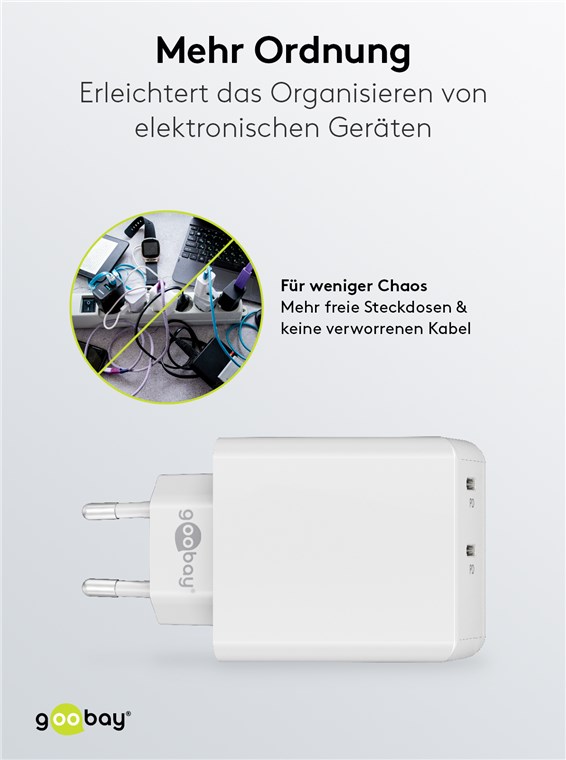 USB-C™ PD dobbelt hurtigoplader (36 W) hvid