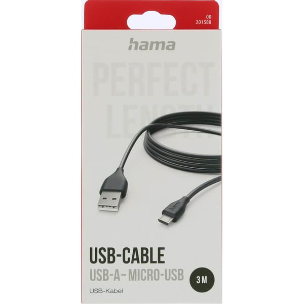 Laddkabel USB-A till Micro-USB Svart 3,0m