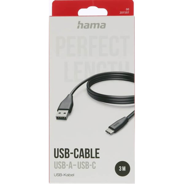 Ladekabel USB-A till USB-C Sort 3,0m