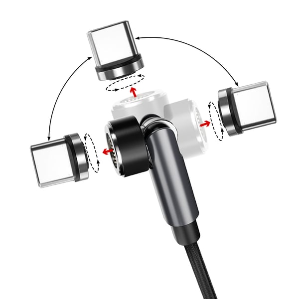 Magnetisk USB-C ladekabel 3A Hurtigopladning 2 m Black