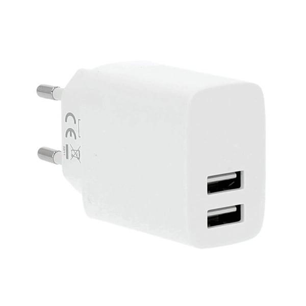 Laturi 220V 2xUSB-A 3.4A Valkoinen