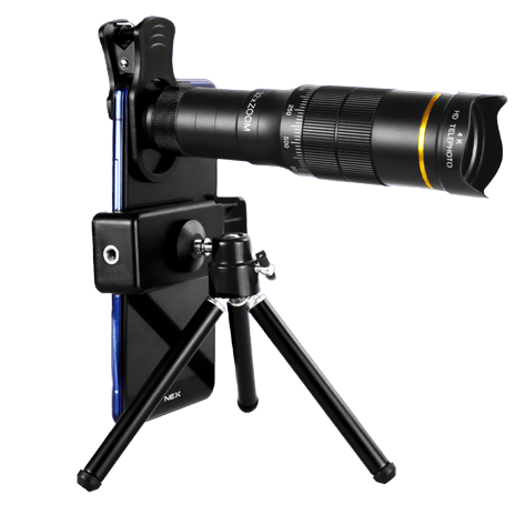 Teleskoplinse for mobil - 32X justerbar zoom med stativ Black