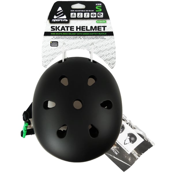 Skatehjelm S 46-53cm Grøn Spænde Sort