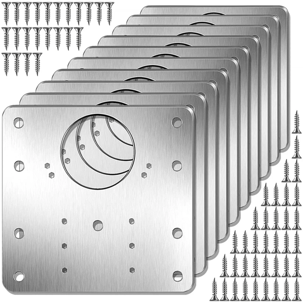Reparasjonsplate for møbelhengsler 9x9 cm rustfritt stål 10-pakning Silver D971