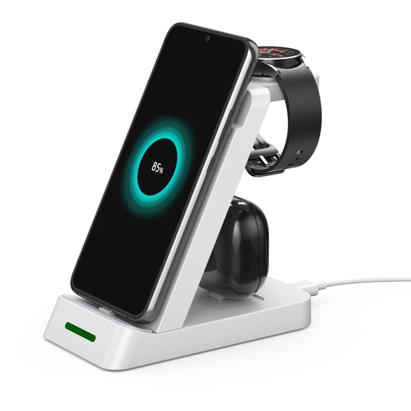 Multifunksjonell trådløs lader for telefon, Samsung smartklokke, øreplugger White
