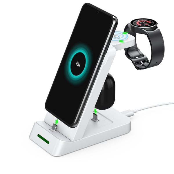 Multifunksjonell trådløs lader for telefon, Samsung smartklokke, øreplugger White