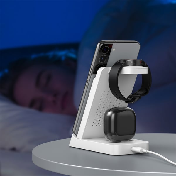 Multifunksjonell trådløs lader for telefon, Samsung smartklokke, øreplugger White