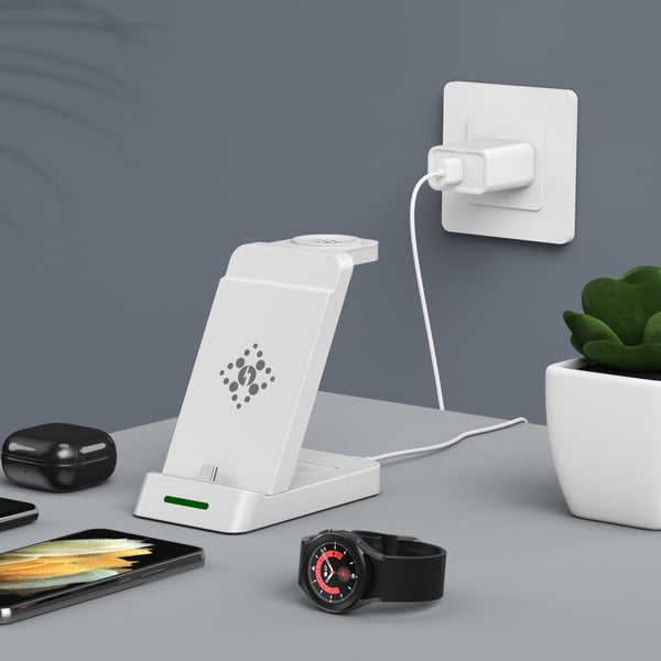 Multifunksjonell trådløs lader for telefon, Samsung smartklokke, øreplugger White