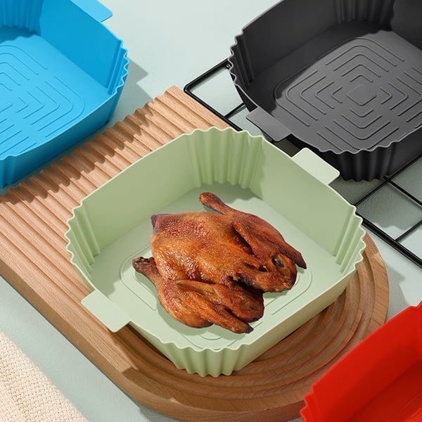 2-paks Airfryer Silikongryte med hansker Grey 16.5x19.5x5 cm