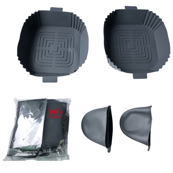 2-paks Airfryer Silikongryte med hansker Grey 16.5x19.5x5 cm