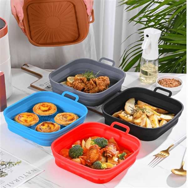 Sammenklappelig Air Fryer Silikoneform 17,5 cm 2-pak MultiColor