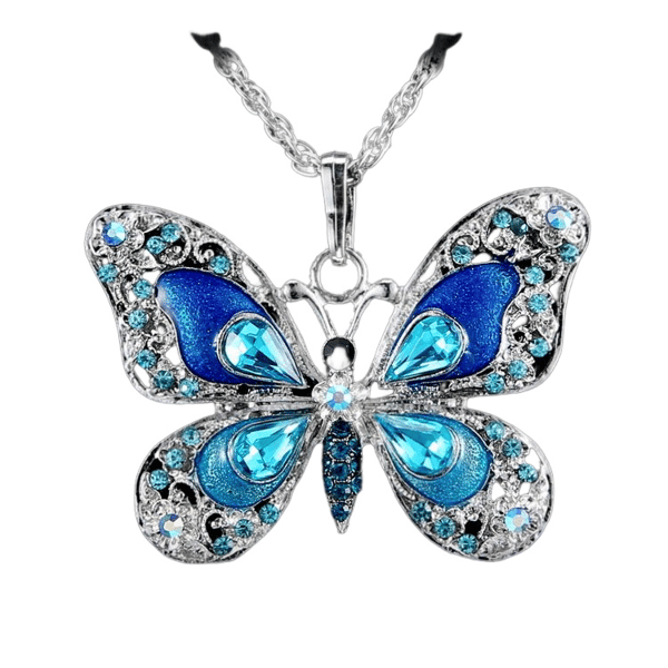 Vintage halskjede med sommerfuglanheng Blue