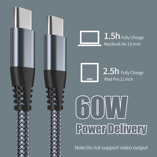 USB-C ladekabel 60 W hurtig opladning Grey 2 m