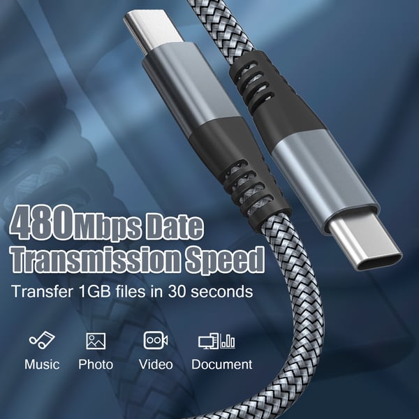 USB-C ladekabel 60 W hurtig opladning Grey 2 m