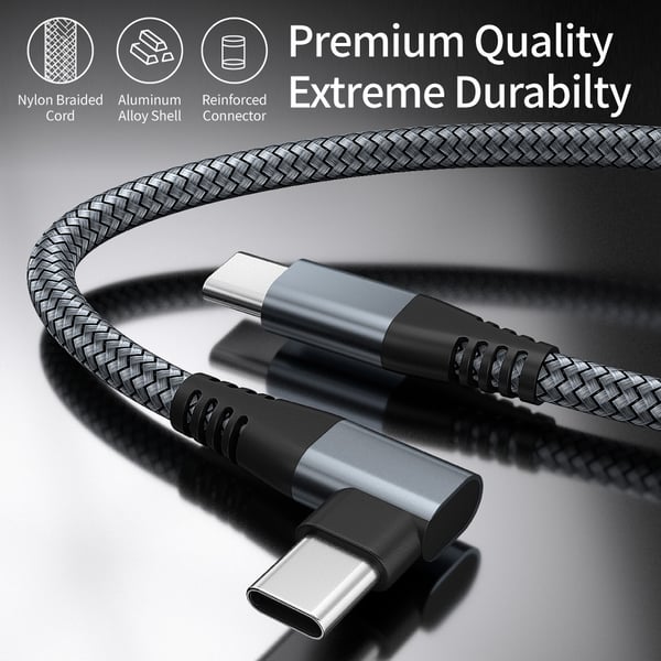USB-C lader med vinklet kontakt 60 W hurtiglading Grey 2 m