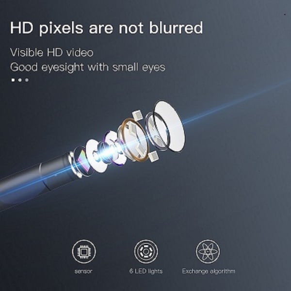 Visuel ørevoksfjerner med kamera 6 LED vandtæt Black