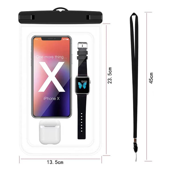 Suuri vedenpitävä puhelintasku IPX8 2 kpl Black