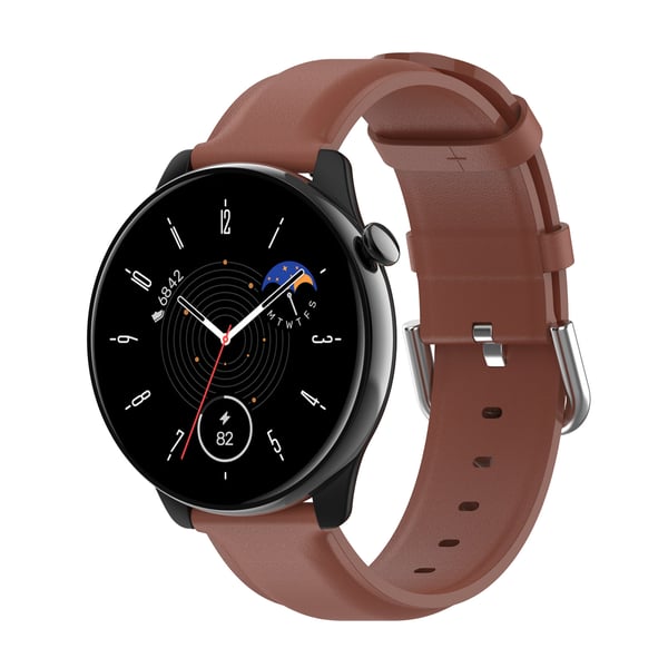 Klokkerem i ekte skinn Brown Samsung Galaxy Watch 3 45 mm/Gear S3 Classic, Frontier, Huawei Watch Buds/GT Runner/GT2 Pro, Xiaomi Watch S1 Pro, Garmin Forerunner 255/Vivoactive 4 22 mm
