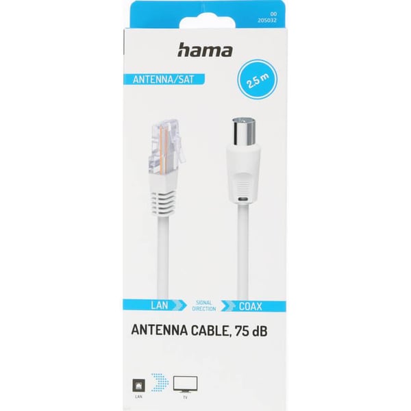 Antennekabel 75dB Koaxialkontakt til RJ45-kontakt Hvit 2,5m