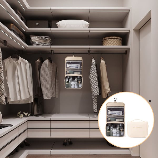 Hengende toalettmappe, kosmetikkveske for reise Beige
