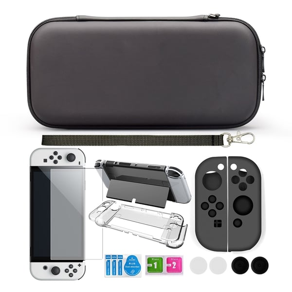 Switch OLED etui med 9 tilbehørsdele Black
